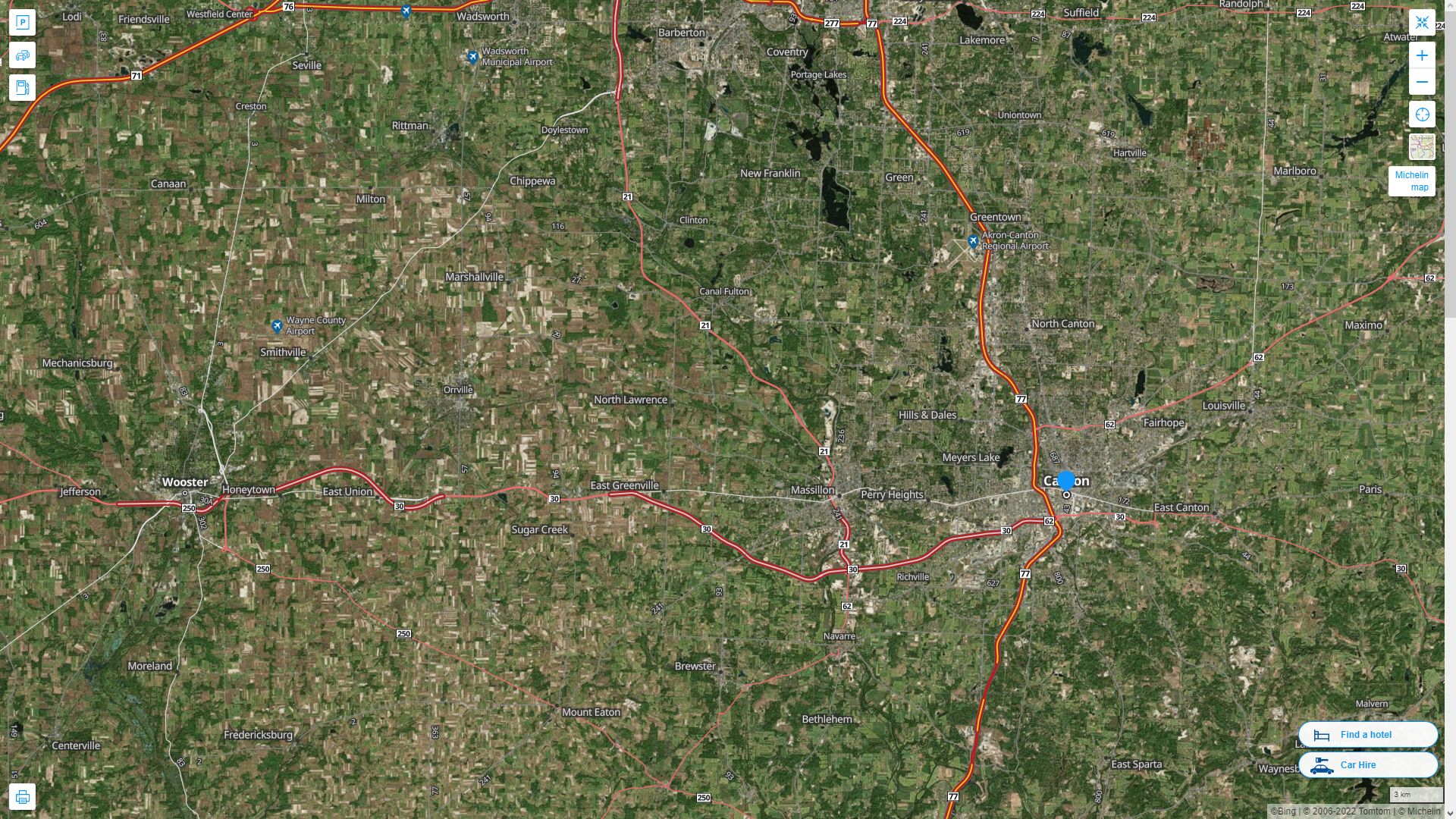 Canton Ohio Highway and Road Map with Satellite View
